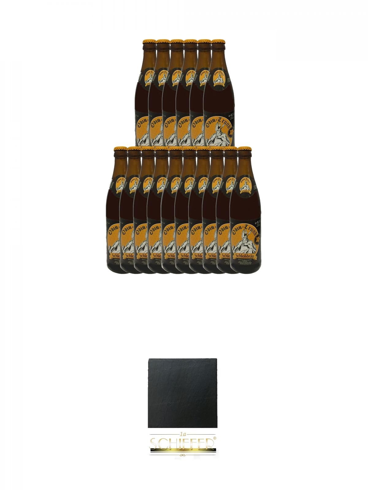 Odin Trunk Honigbier 16 x 0,5 Liter Deutschland + Schiefer Glasuntersetzer eckig ca. 9,5 cm Durchmesser