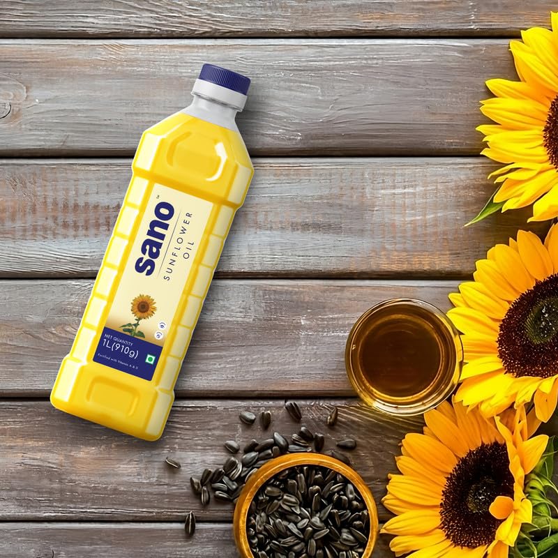 Image of Sano Sunflower Oil 1 Litre Pet Bottle - Pure And Nutrient-rich Cooking Oil With High Smoke Point - Ideal For Frying, Sauteing, And Baking - Healthy And Versatile, Perfect For Everyday Use (Pack Of 3).