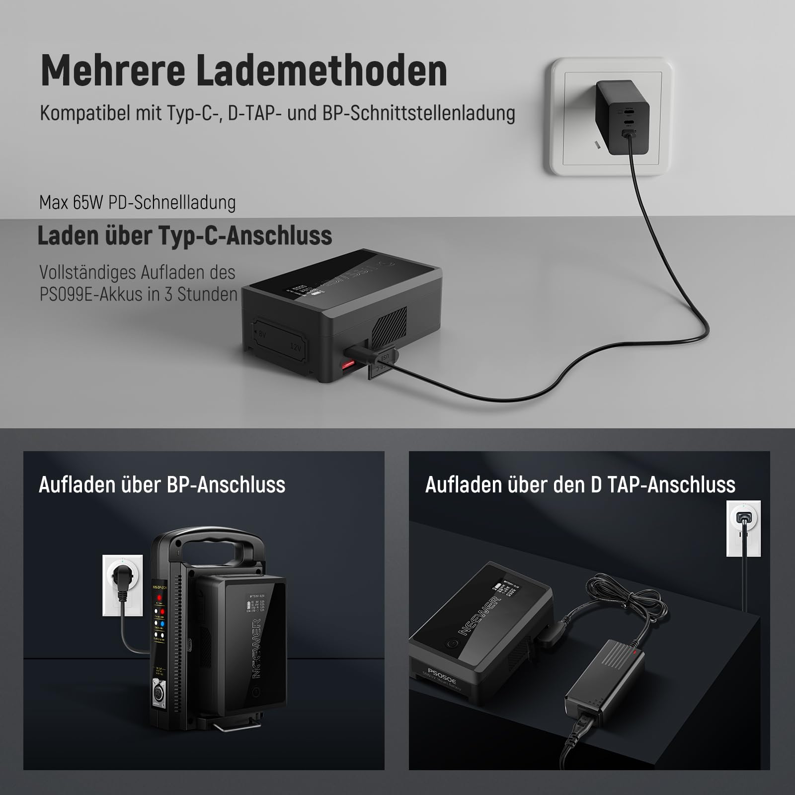 Neewer Mini V Mount Akku mit D Tap/USB C/USB A/BP/ 2 DC Anschlüssen OLED Bildschirm 3450mAh 50Wh 14 4.4" – Bild 4