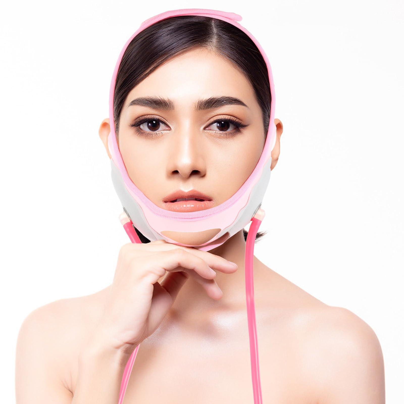 NOLITOY Bande Raffermissante Gonflable Visage et Double Menton, Outil de Remodelage V-Face pour Soin Musculaire, 1 Pièce Rose Adaptée Lifting Facial