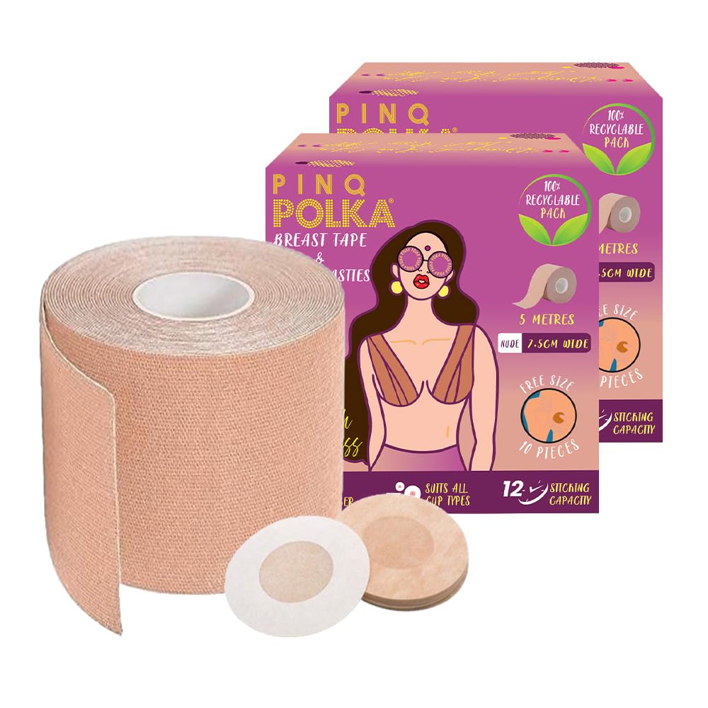 Boob Tape for Women for Breast Lift | Invisible Body Tape | boobtape Skin- Friendly Adhesive Up to 12 Hrs Sticking Capacity | Reusable Cloth Bag| 7cm Wide & 5m Long & Free 10 Nipple Pasties