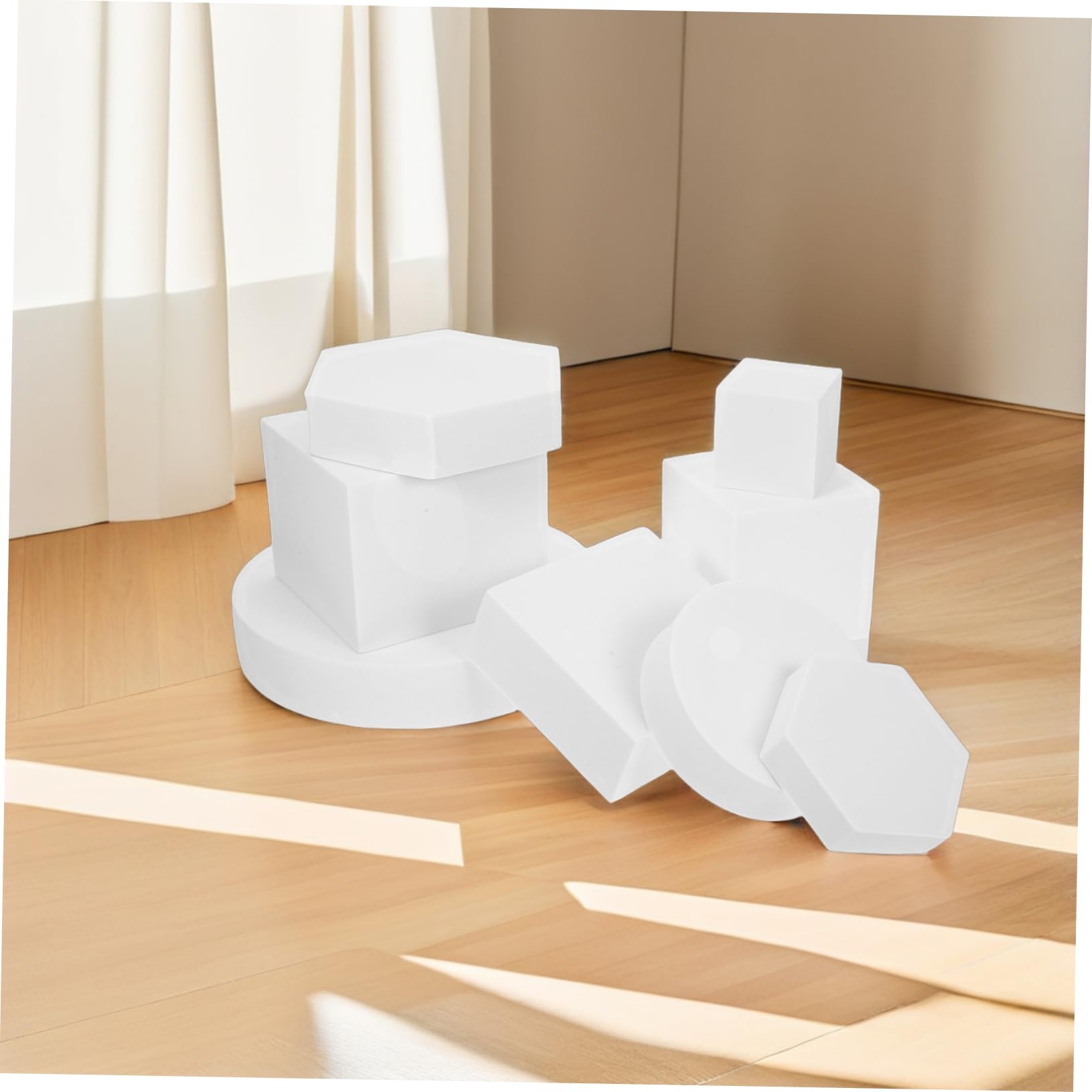 LALAFINA Accessoires Photographie Lot de 8 Cubes Géométriques Légers en Mousse Blanche pour Décoration et Photographie de Bijoux