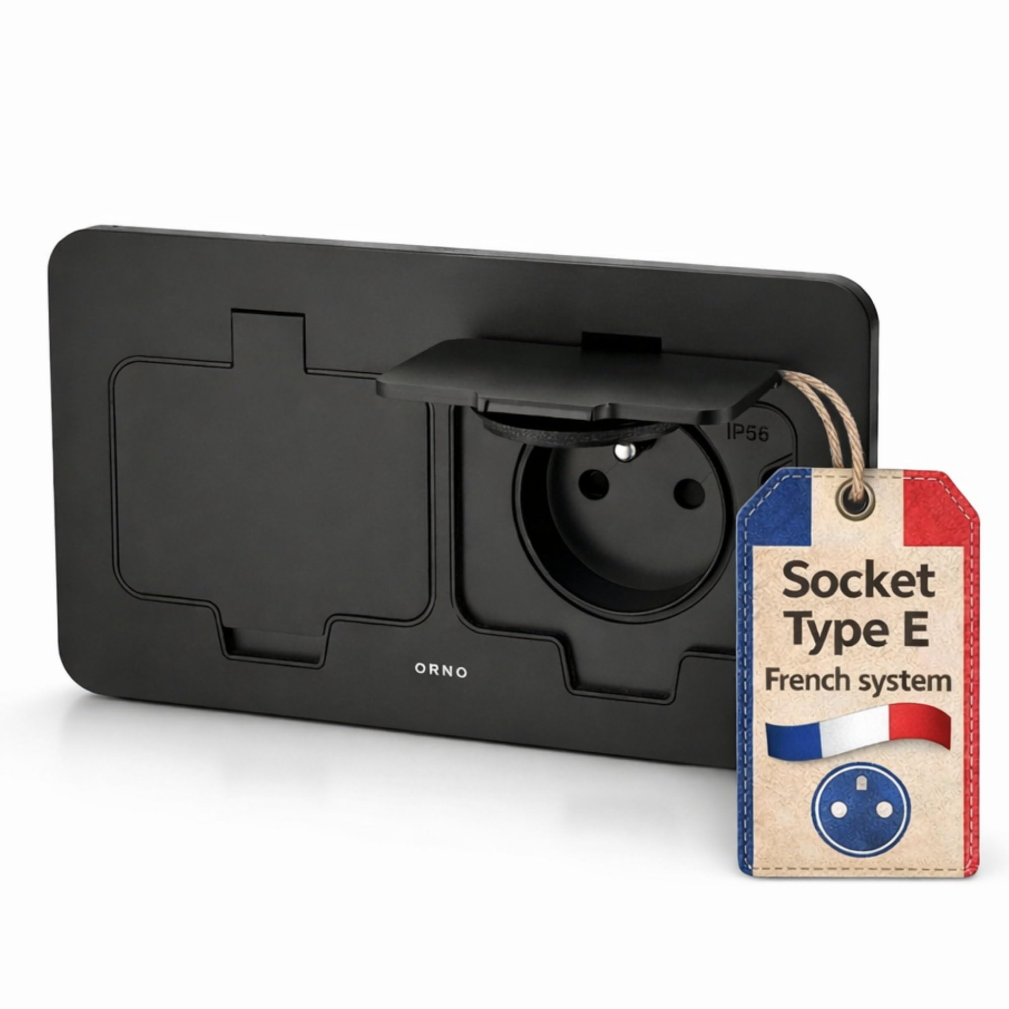 Enchufe doble empotrable de acero inoxidable, enchufe de suelo IP55, tapa abatible, borne de conexión, tipo E francés