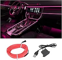 Vista 12 de Luces de tira LED EL Wire, tira de luz neón automática USB de 10 pies/3M con borde de costura, kits de iluminación ambiental electroluminiscente