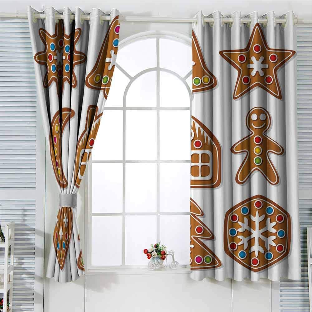 Cecilia Belle Gingerbread Man Curtains 108 Inch Lenght, Multicolor Lush Decor Curtains 96x108 Inch Set of Graphic Gingerbread Sugar Biscuits with Colorful Dots and Bonbons Party Supplies Decorations
