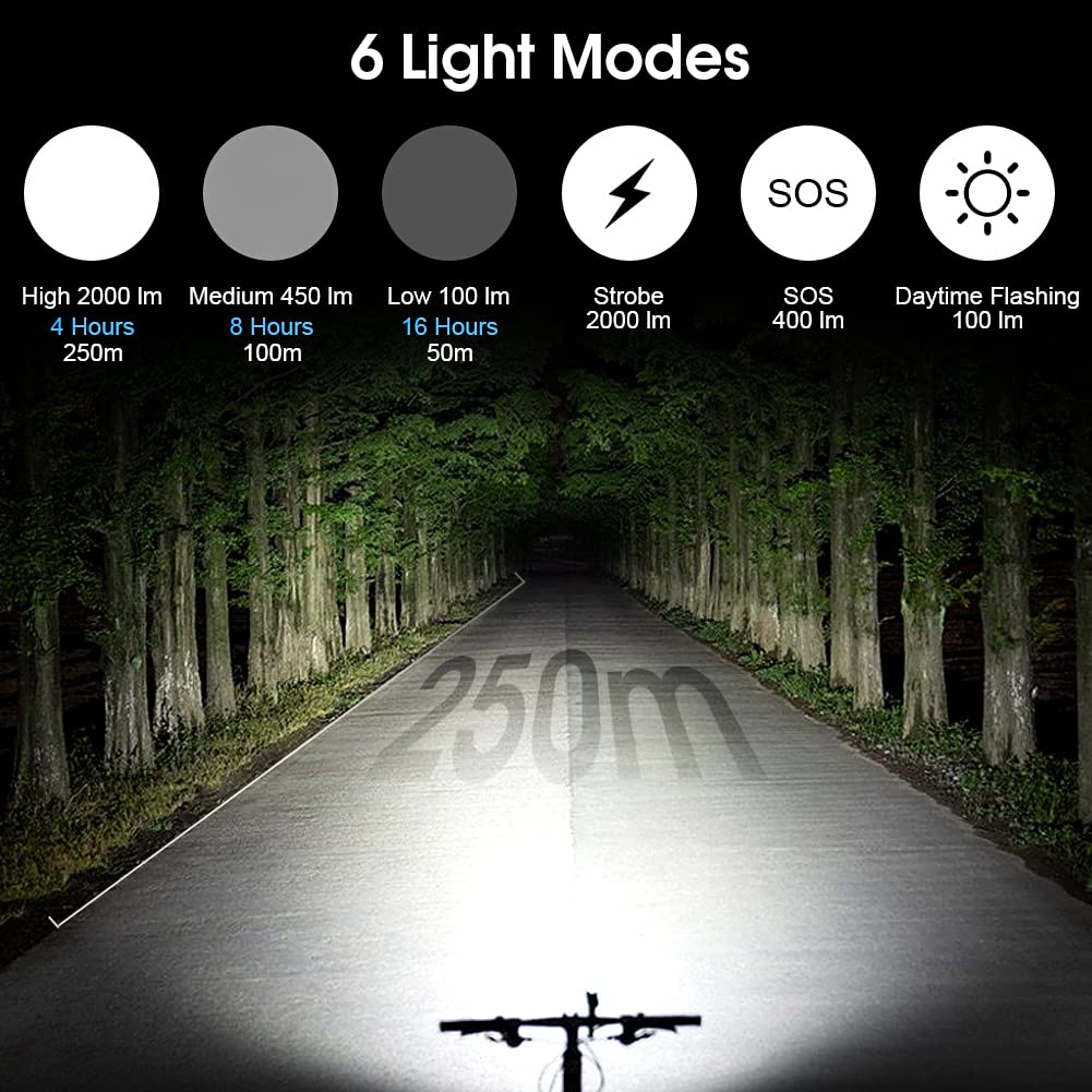 Campanello Bici Phare Vélo Intelligent WASAGA 2000 Lumens - 6 Modes Éclairage - Étanche IPX6 - Pour VTT Et Route éclairage Vélo étanche IPX6 Campanello Bici Phare Vélo Intelligent WASAGA 2000 Lumens - 6 Modes Éclairage - Étanche IPX6 - Pour VTT Et Route éclairage Vélo étanche IPX6