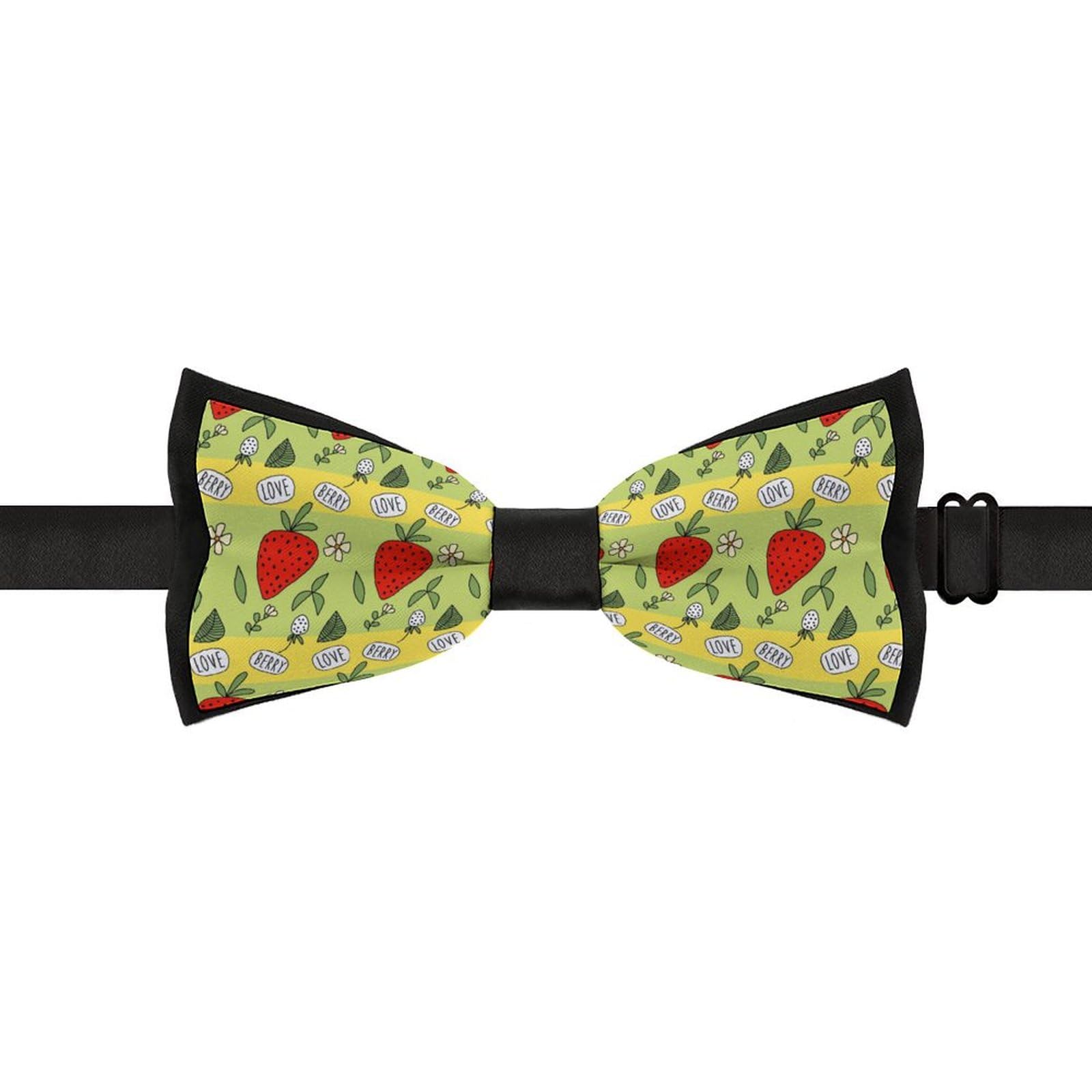 GoasNei Strawberries And Green Leaves Pattern Bow Tie for Men Adjustable Necktie Funny Tie Neck Ties for Weddings Party