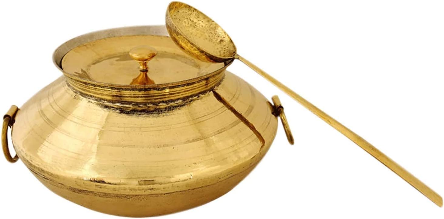 Eco100 Pure Brass Handmade Pital Pot Biryani Handi(3Ltr) with Lid