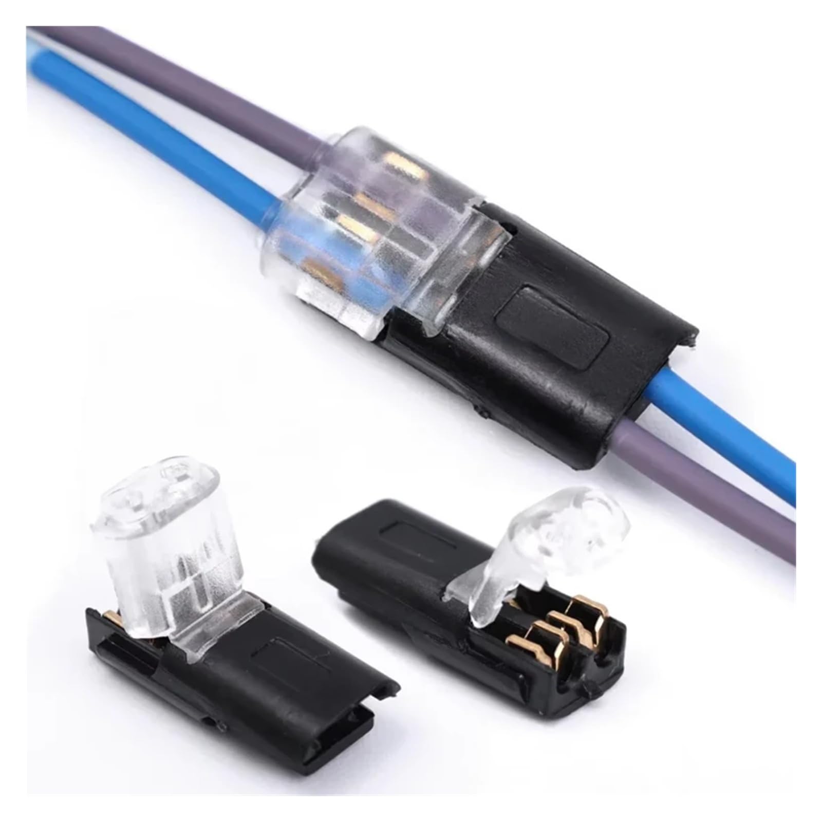 Lot de 100 connecteurs enfichables à double fil avec boucle de verrouillage, bloc de terminal rapide étanche à 2 voies pour câblage de voiture, pinces de câble 18-22 AWG pour automobile, moto, marine
