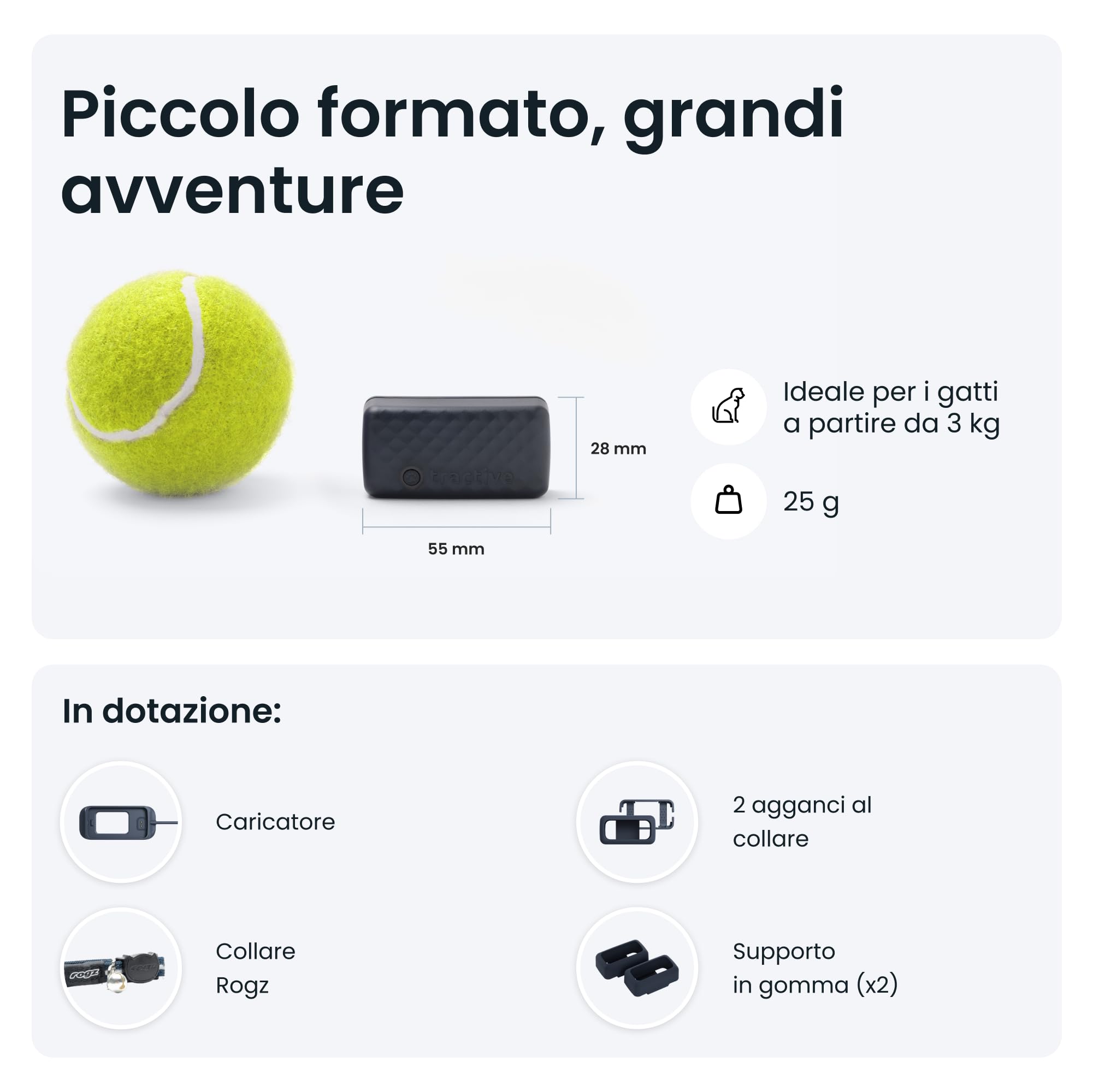 Tractive Bundle GPS gatti intelligente Mini + supporti in gomma | GPS n. 1 per gatti | Monitoraggio della posizione in tempo reale | Cronologia delle posizioni | Collare di sicurezza incluso