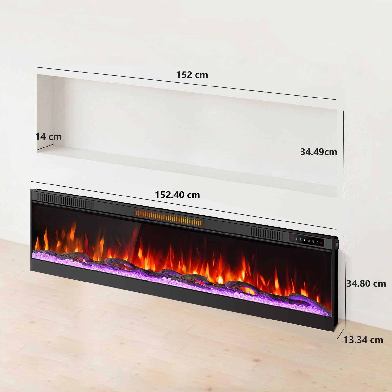 60 Pulgadas eléctrica Chimenea 152cm 3D Efecto Llama Control Remoto sin batería