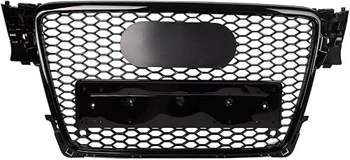 Rejilla de parachoques compatible con 2009 2010 2011 2012 A4 S4 RS4 B8 S Line Rejilla de malla negra brillante con placa Hoder