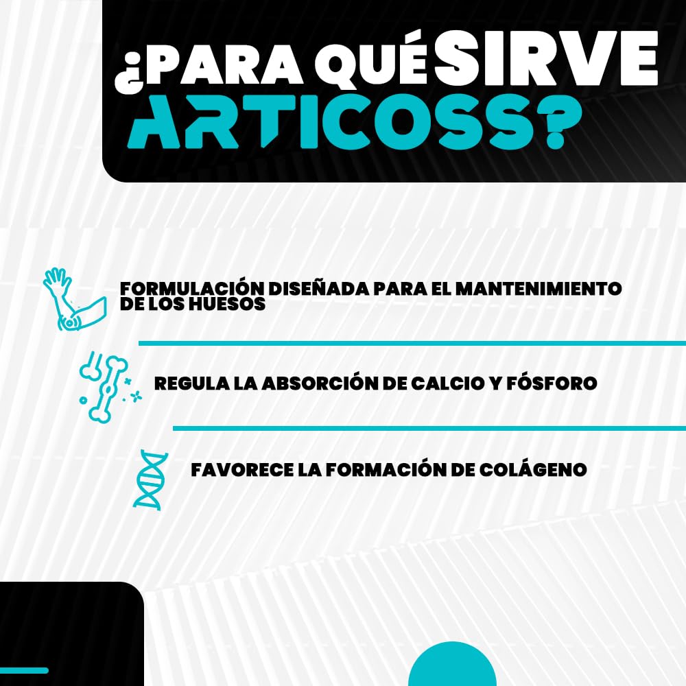 ARTICOSS Suplemento para Articulaciones, Huesos y Cartílagos con Glucosamina, Condroitina, MSM, Garra del Diablo, Vitamina C y D, Colágeno y Ácido Hialurónico. 60 comprimidos.