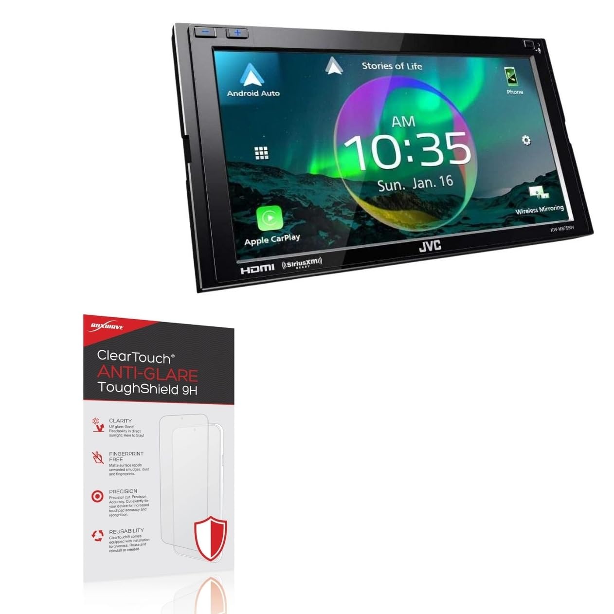 BoxWave Screen Protector Compatible with JVC KW-M875BW (6.8 in) - ClearTouch Anti-Glare ToughShield 9H (2-Pack), Anti-Glare 9H Tough Flexible Film Screen Protector