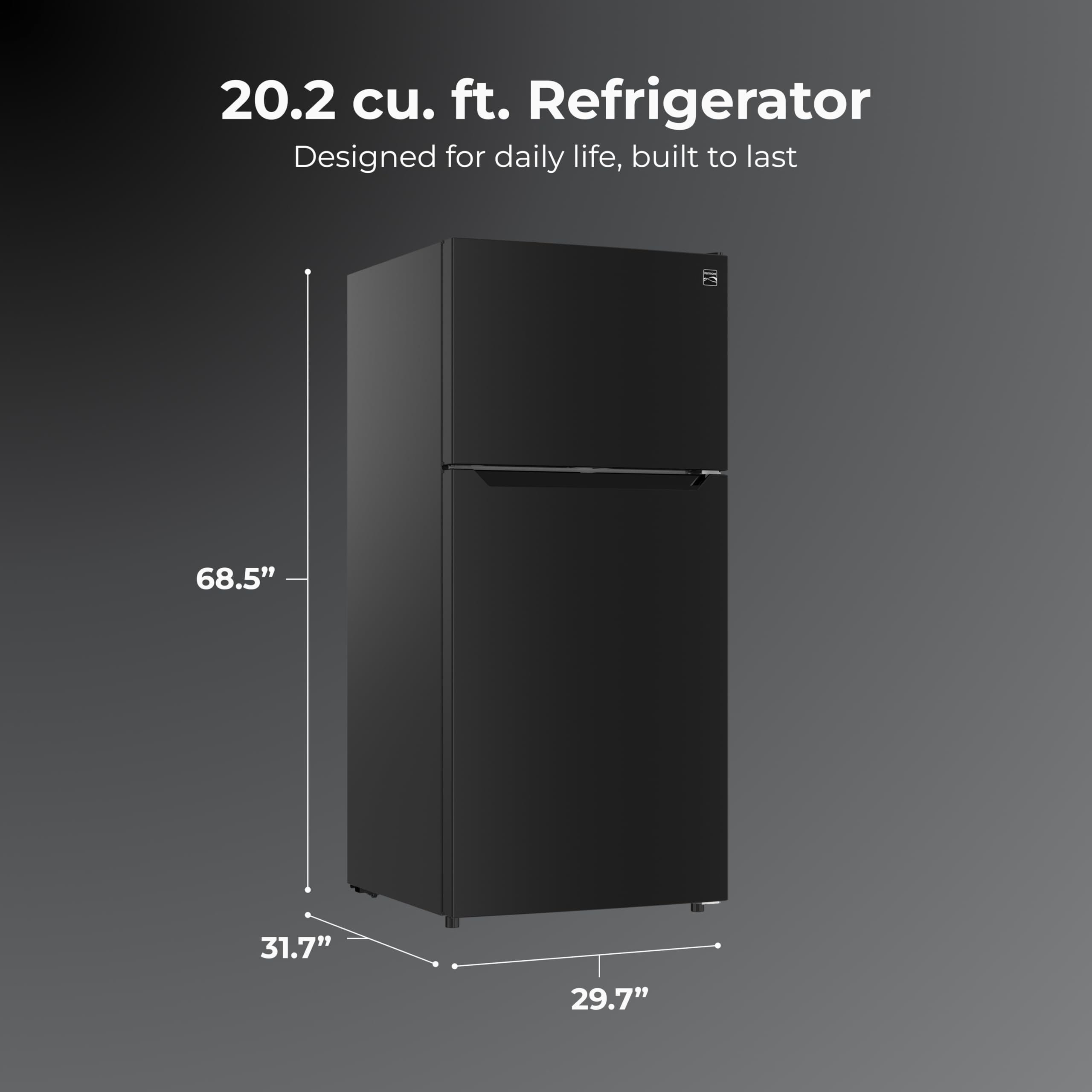 Kenmore 30" Top Mount Refrigerator with Freezer - Adjustable Shelving, Humidity-Controlled Crispers, LED Lighting, ENERGY STAR Certified, Garage Ready, 20.2 cu. ft. Capacity - Black on Fridge.com