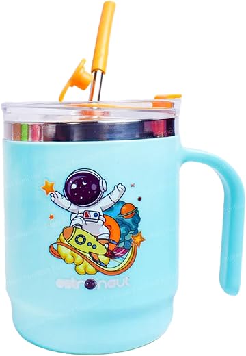 FunBlast Stainless Steel Mug with Lid &amp; Straw for Kids, Milk Drinking Mug for Kids, Insulated Coffee Mug, Mugs for Girls, ...