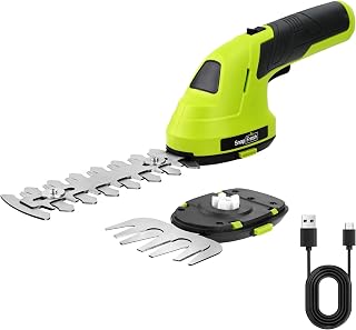 SnapFresh Hedge Trimmer Cordless Grass Shear, 2 in 1 Electric Grass Trimmer and Hedge Shears, Handheld Bush Trimmer/Grass Cutter/Shrub Trimmers with Battery for Garden & Lawn, USB-C Cable Included