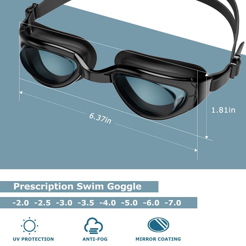 ZIONOR Optische Schwimmbrille, G7 Auslaufsicher & Anti-Beschlag Profi Korrekturglas Schwimmbrillen mit Sehstärke/Dioptrien, 100% UV-Schutz für Herren Damen Outdoor-Schwimmer (Dioptrien -2,0 bis -7,0)