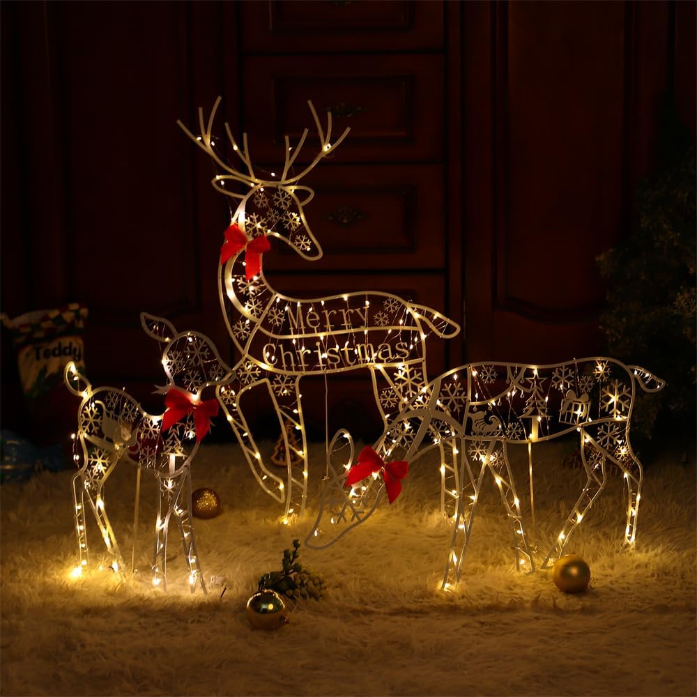 White Glitter Reindeer Christmas Light, 2023 New 3Piece