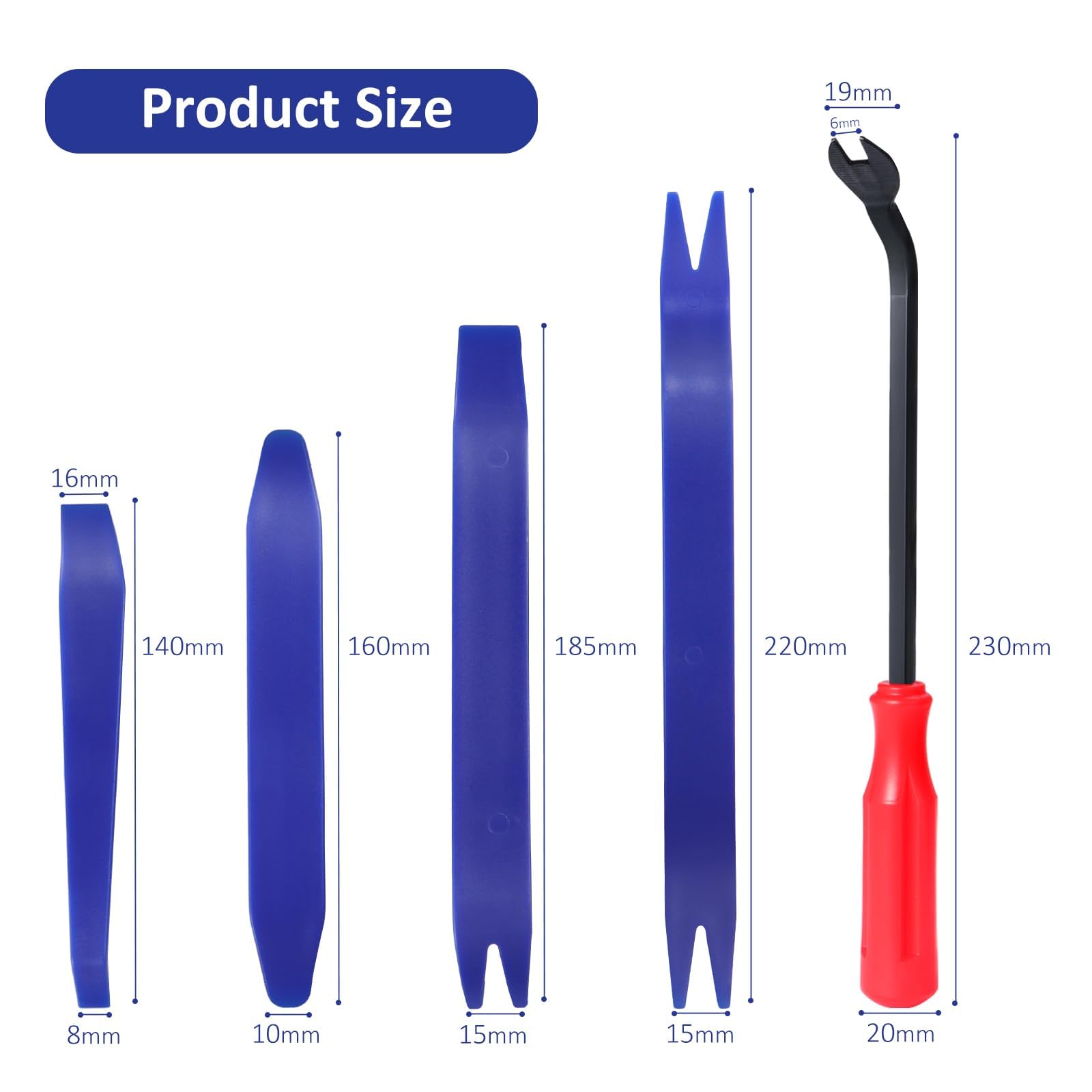 26pc Car Trim Removal Tool Kit, 6 Pry Tools & 20 Fastener Caps, Auto Upholstery Repair Set for Door Panels Dashboard, Window - Image 2