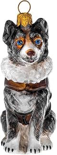 Collectibles Blue Merle Australian Shepherd in Aussie Bomber Jacket Polish Glass Ornament