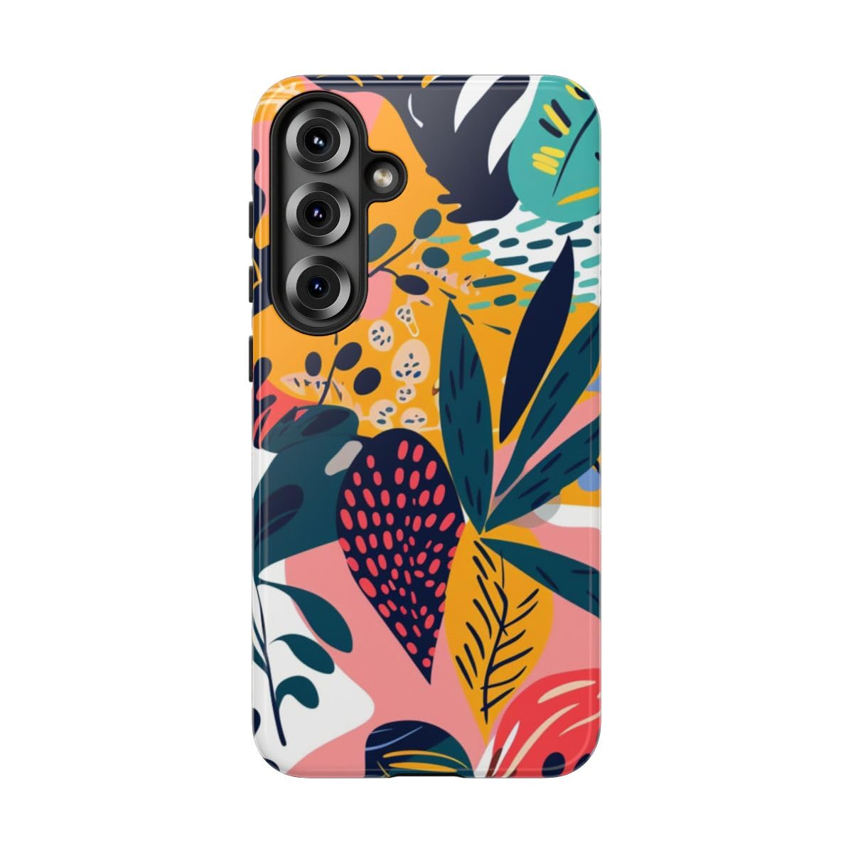 Coque Samsung S25 Plus rigide brillante motif tropical multicolore