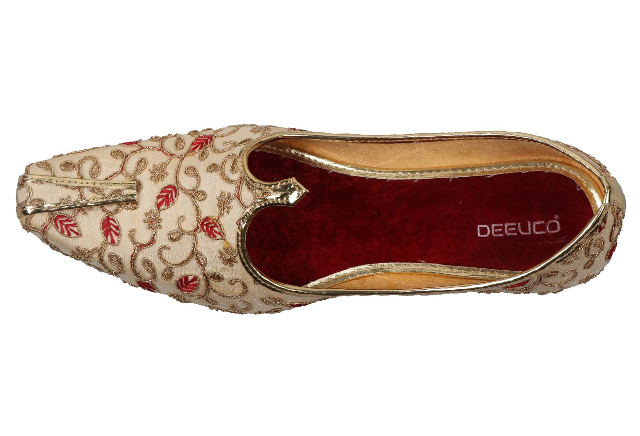 DEEUCO Men's Ethnic Golden and Maroon Embroidery Design Wedding,Party and Sherwani Jutti,Mojari (Numeric_7) 1