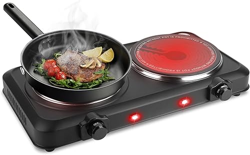 Miniatura 9 de Estufa eléctrica dual de 1800 W, quemador dual infrarrojo, placas calientes portátiles de vidrio doble encimera encimera encimera estufa temperatura