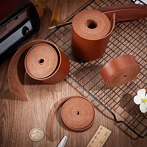GORGECRAFT 79" Long 1" Wide Matte Brown Leather Lace Strips 2mm Thick Flat String Cord Strap Roll Belt Wrap Single Sided Supplies Faux Cord for Crafting Clothing Furniture Handles - Image 4