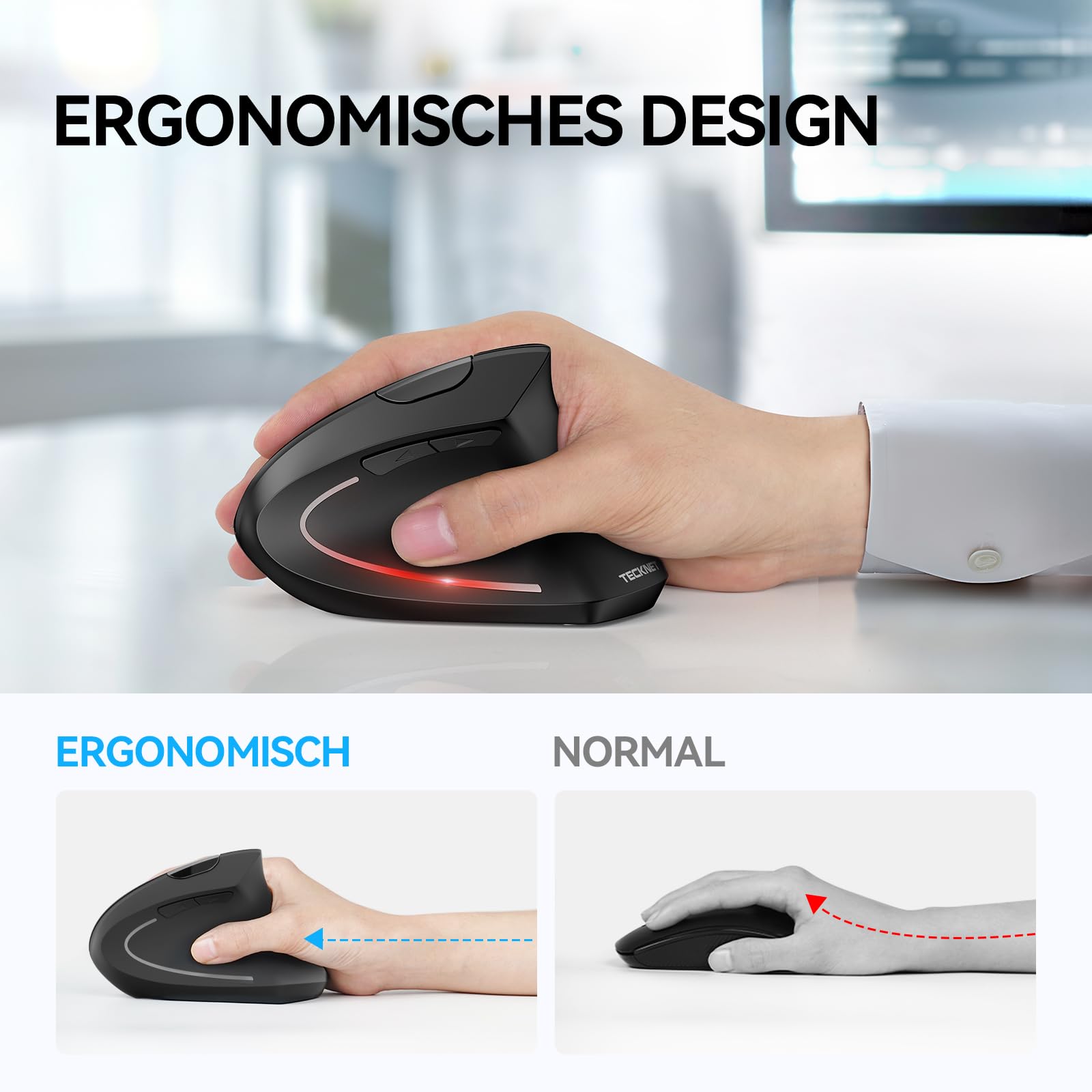Besuche den TECKNET- TECKNET Ergonomische Maus, Kabellose Bluetooth Vertikale Maus(BT 5.0+BT 3.0+2.4G), 6 Einstellstufen bis 4800 DPI, Optisch Leise Wireless Mouse für Laptop/PC/Mac/Tablet/iPad(Win/Android/iOS), 6 Tasten in use