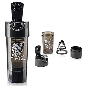 Lifelong Protein Shaker|100% Leakproof Stylish Protein Shaker Bottle with Extra Compartment|BPA Free Sipper Bottle|Gym Bottle for Protein- 500ml (LLSHB02, Black),Plastic - image, photos