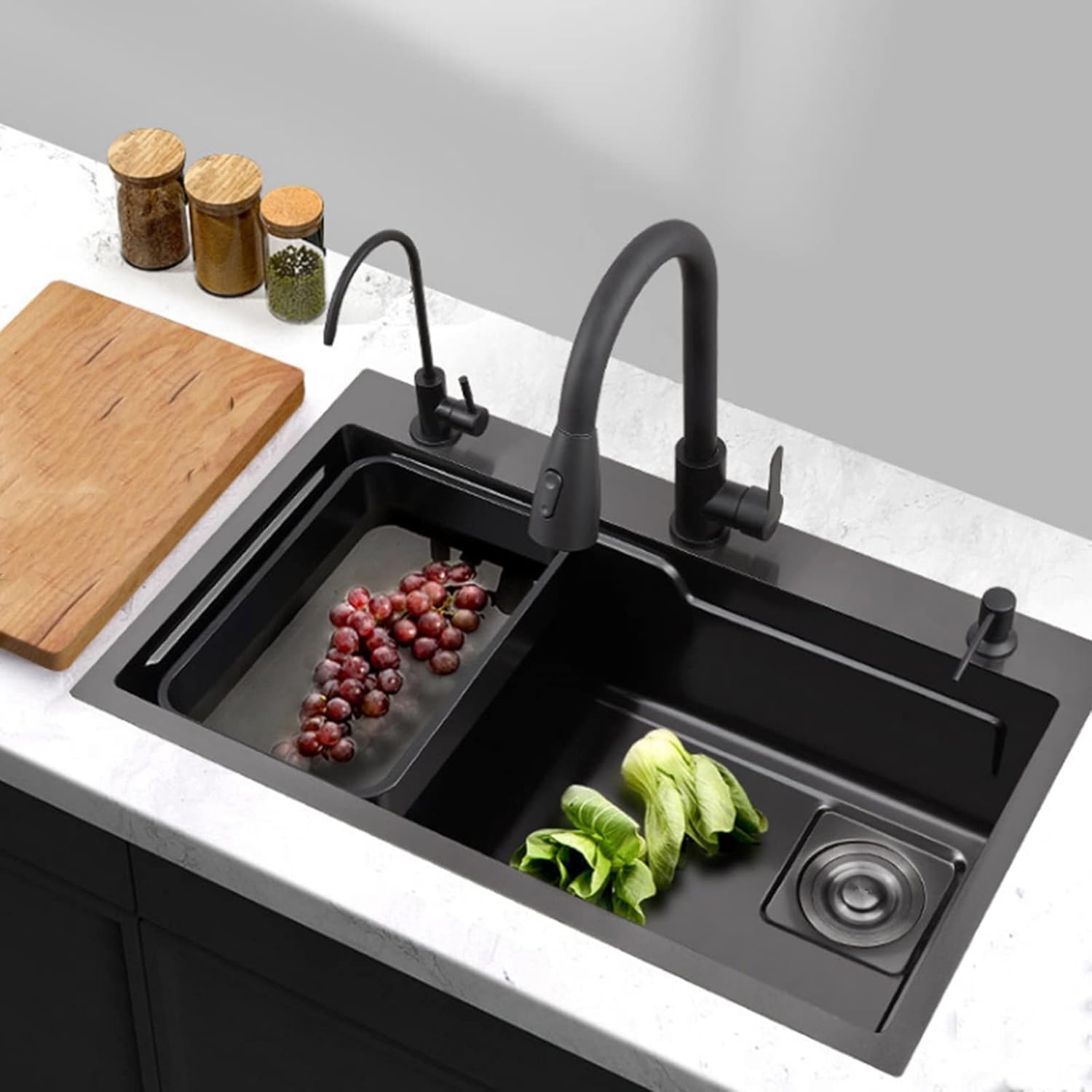 Évier de cuisine en acier inoxydable nano cuve simple profonde 75x45x30cm