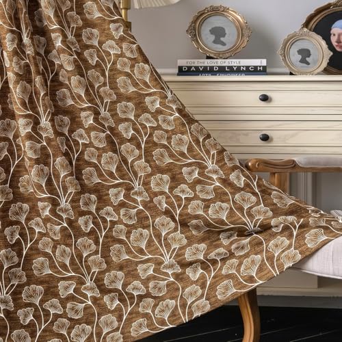 Image of Home Sizzler Ginkgo Leaf Eyelet Polyester Semi-Transparent Window Curtains - 5 Feet, Pack of 2, Beige