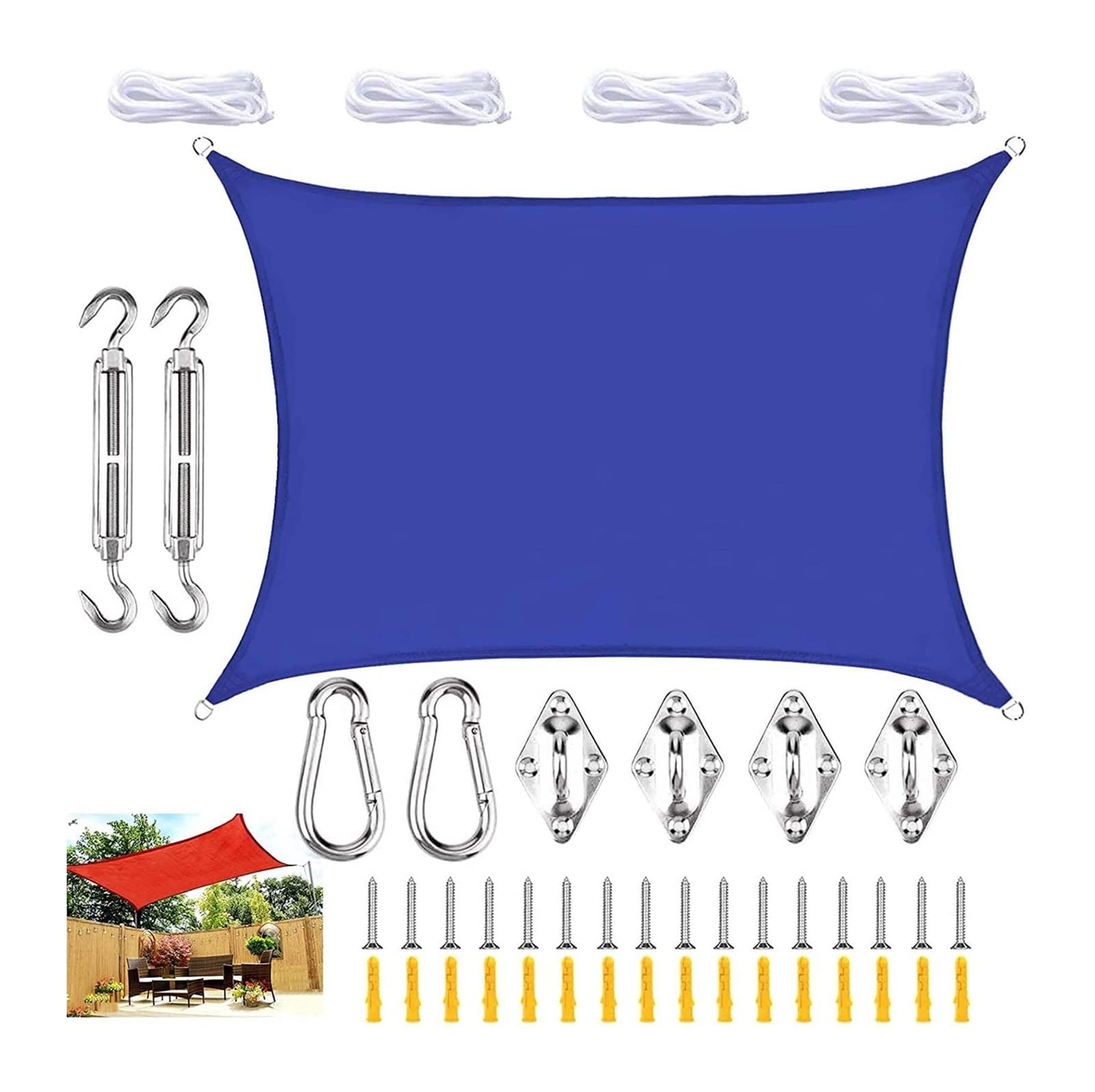 Sun Sail 3x4 M Rectangular Sun Sail, Waterproof Sun Sail, Balcony Sun Sail Without Drilling for Balcony, Terrace, Garden, with Eyelets and Fastening Ropes - Cream Colour Sun Shade sail (Color : Blue