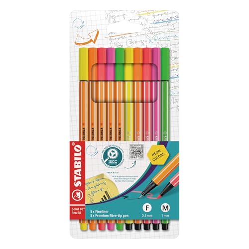 STABILO - Fineliner & Filzstifte - point 88 + Pen 68-10er Pack - Neonfarben