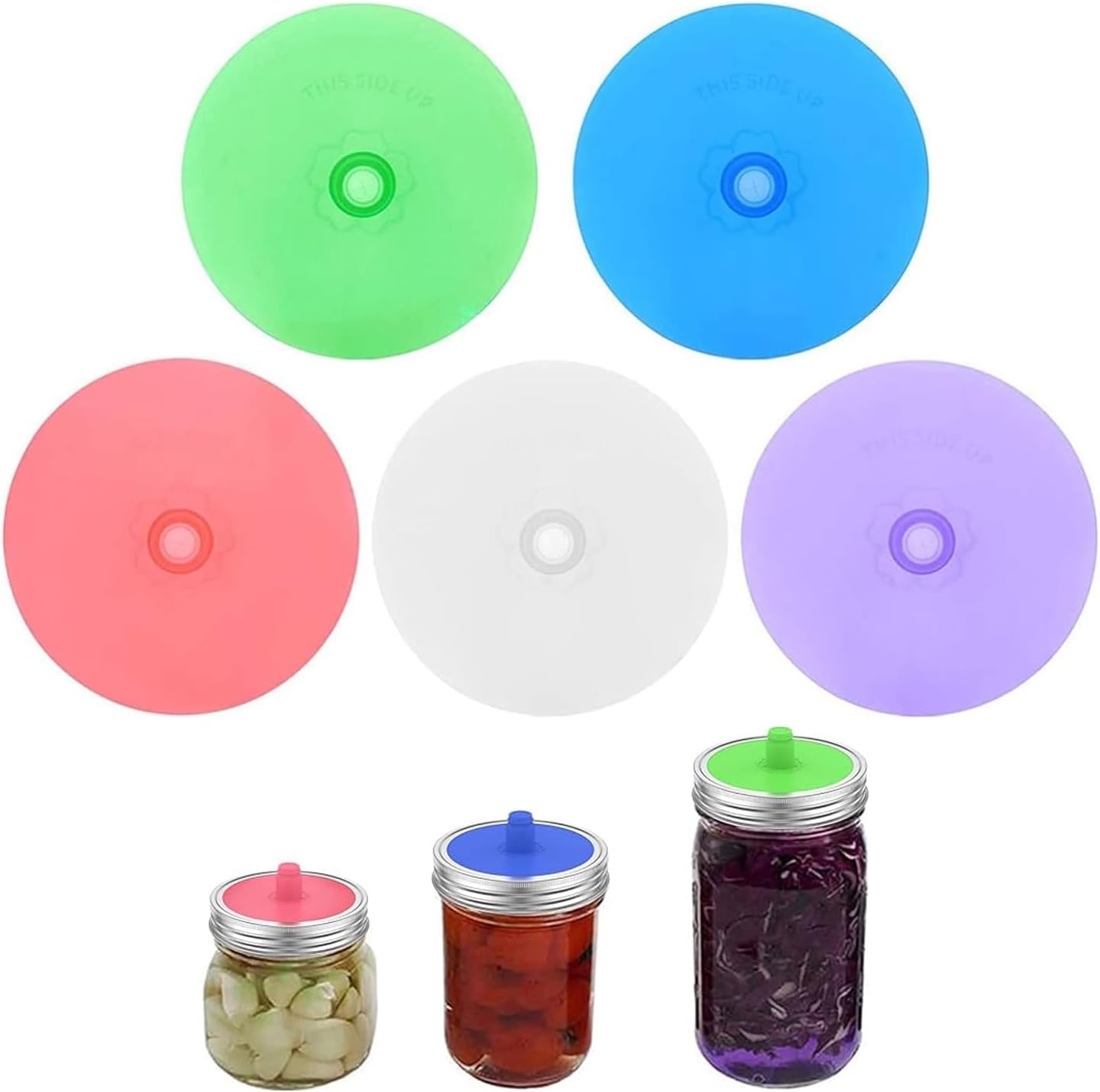 5Pcs Silicone Fermentation Lid for Caliber Mason Jar,86Mmm Waterless Fermenting Airlock Lids
