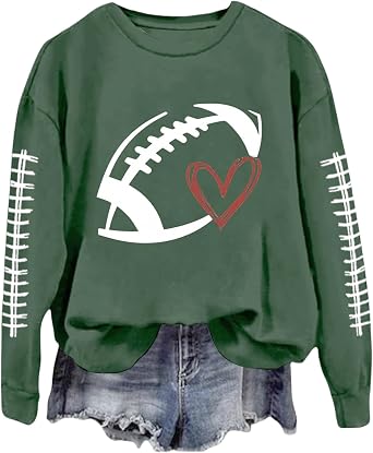 Football Sweatshirts for Women Game Day Football Season Graphic Sweatshirt Long Sleeve Shirt Soccer Fans Pullover