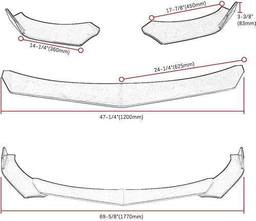 Miniatura 5 de Rich Choices - Alerón de parachoques delantero universal PP, parachoques delantero labio Sopiler Wing Body (puntiagudo con varilla negra de labio, 8