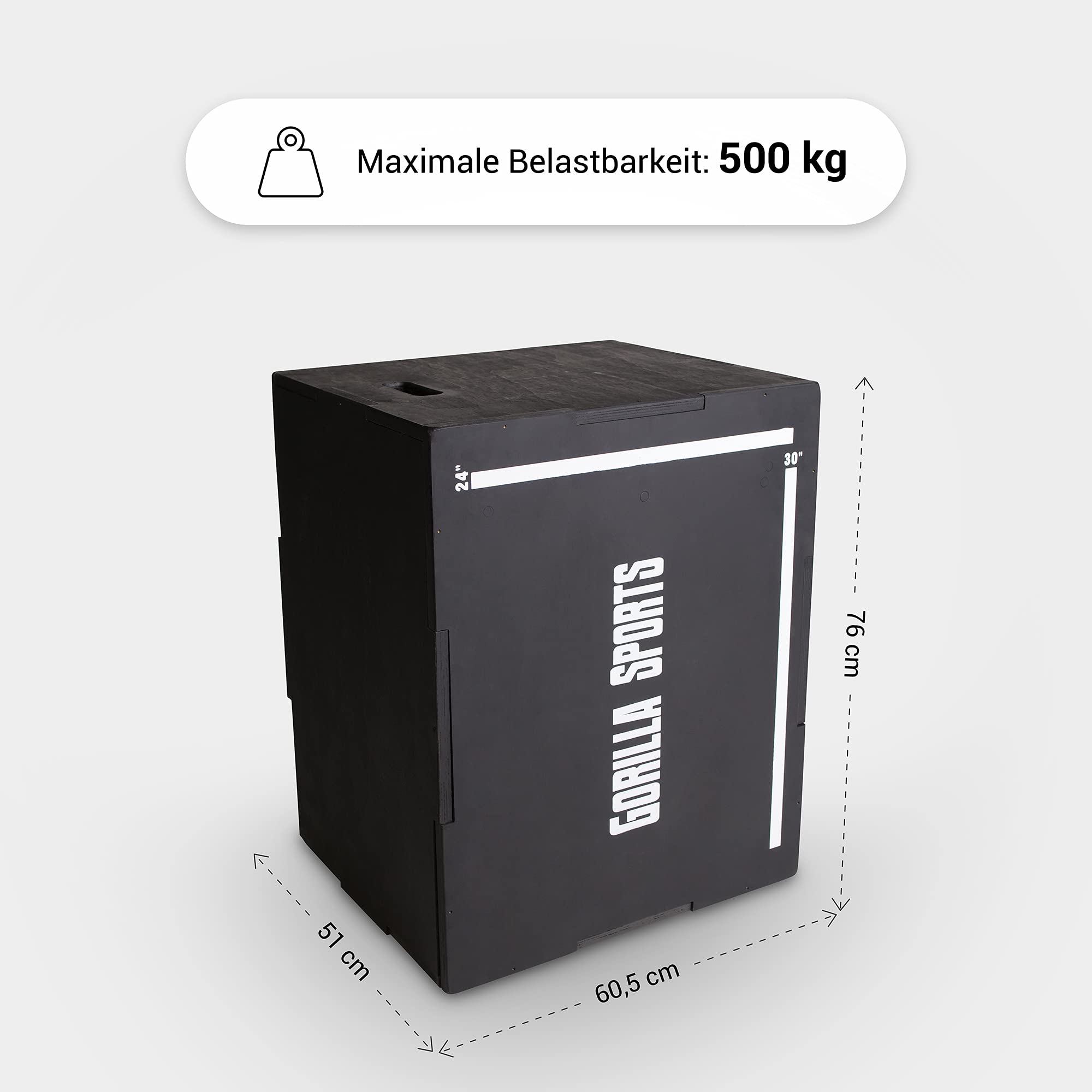 GORILLA SPORTS® Plyo Box - 3 in 1 con 3 Altezze, 76x51x61cm, Carico 200/500kg, in Legno, Marrone/Nero - Jump Box Pliometrico, Scatola di Salto, Piattaforma Pliometrica, Allenamento, Palestra, Esercizi