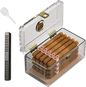 TISFA Acrylic Cigar Humidor with Humidifier and Hygrometer, Desktop Cigar Case Box for 15-20 Cigars