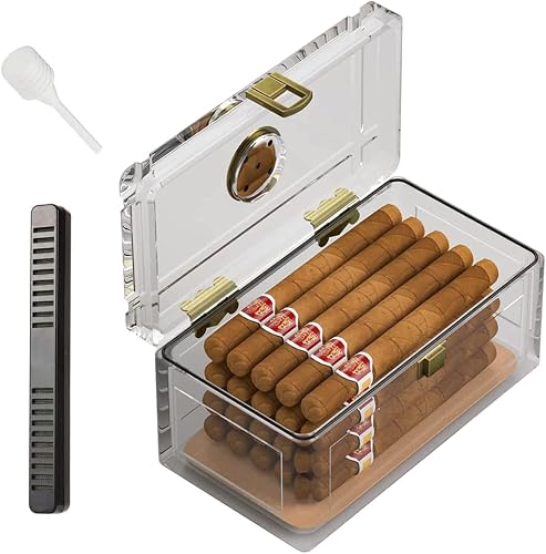 TISFA Acrylic Cigar Humidor with Humidifier and Hygrometer