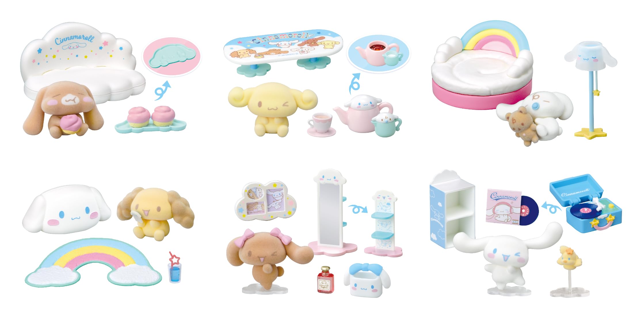 RE-MENT Sanrio Cinnamoroll Relaxed Living Room 1 Box H4.5 x W2.8 x D2.4 inches (115 x 70 x 60 mm) PVC
