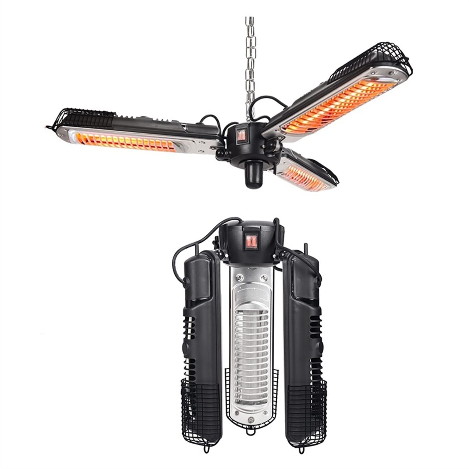 Stufa Elettrica Riscaldatore del patio elettrico, riscaldatore a infrarossi esterna pieghevole da 2000 W con 3 pannelli di riscaldamento, riscaldatore ombrello Patio super silenzioso, IP44 impermeabil