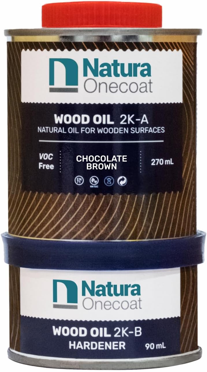 2 Component Wood Stain Oil, 360 mL (12.17 fl oz), Chocolate Brown, Easy to Apply, Very Low Odor, Linseed Oil, Interior Furniture & Flooring, Dries Fast, VOC/Solvent Free, Hardwax Oil