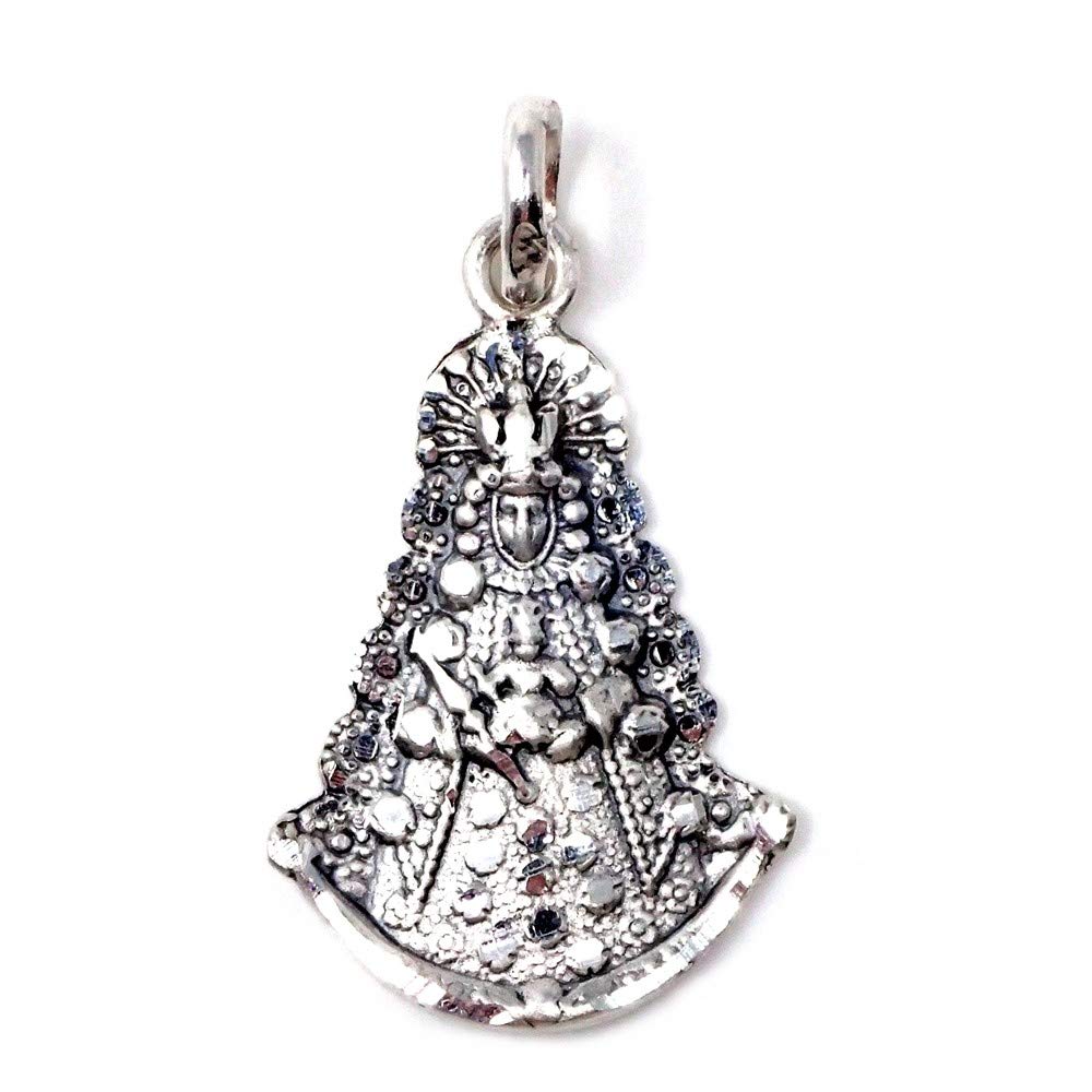 Colgante plata Ley 925m Virgen del Rocío macizo mate detalles tallados brillo