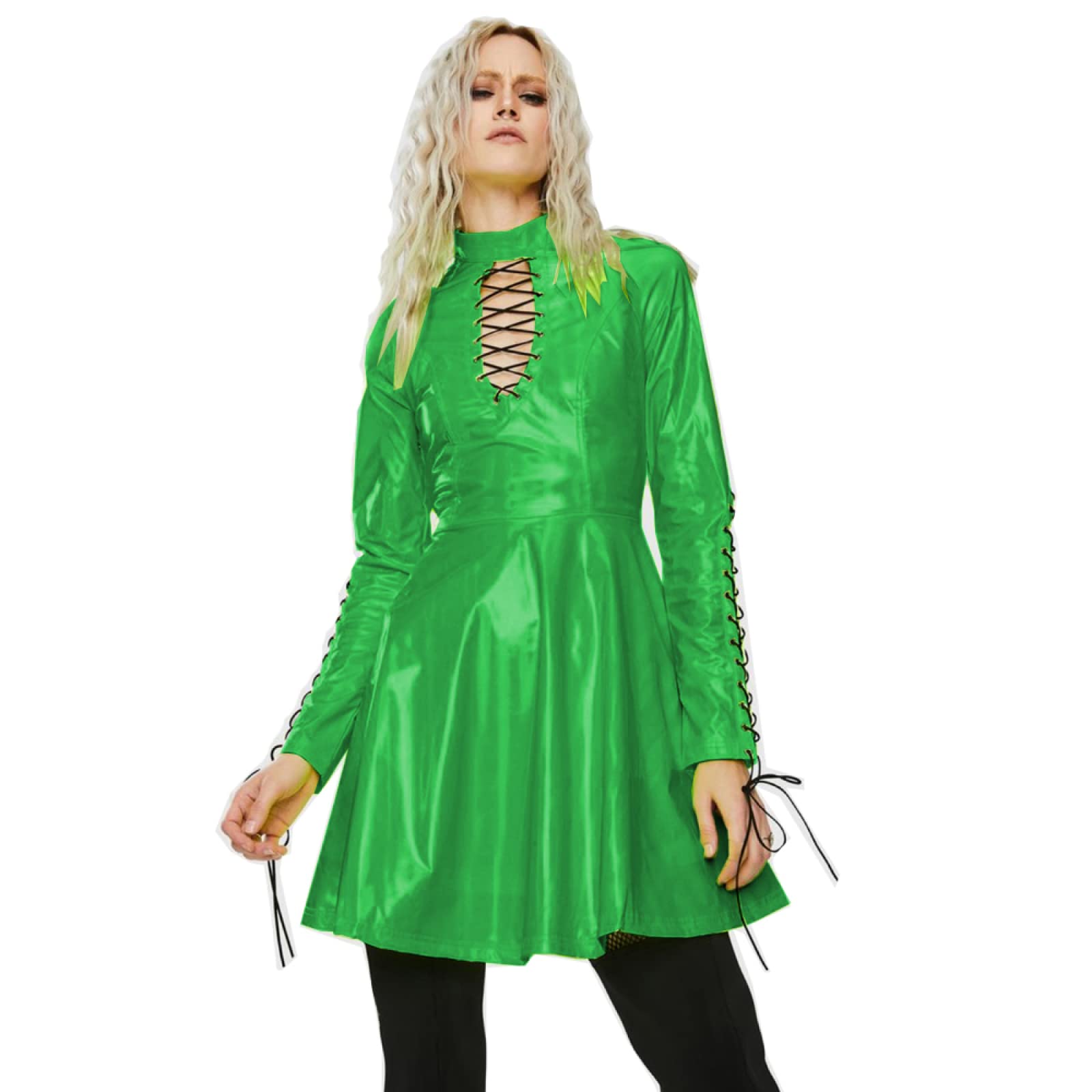 green pvc dress Women Long Sleeve Vinyl Hollow Out A-Line Dress High Waist Above Knee Mini Party Dress,Green,L : ביגוד, נעליים ותכשיטים PromotionID:PLAYFUL Lovskoo 2024 Knee High With each step Quantity:50-Pack