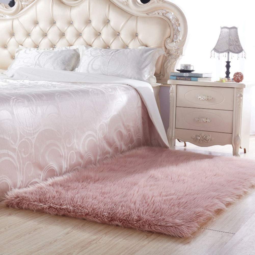 Faux Sheepskin Fur Area Rugs For Bedroom, Shaggy Furry Carpet Soft Plush High Pile Rugs Living Room Bedside Rug Pad Runner-pink