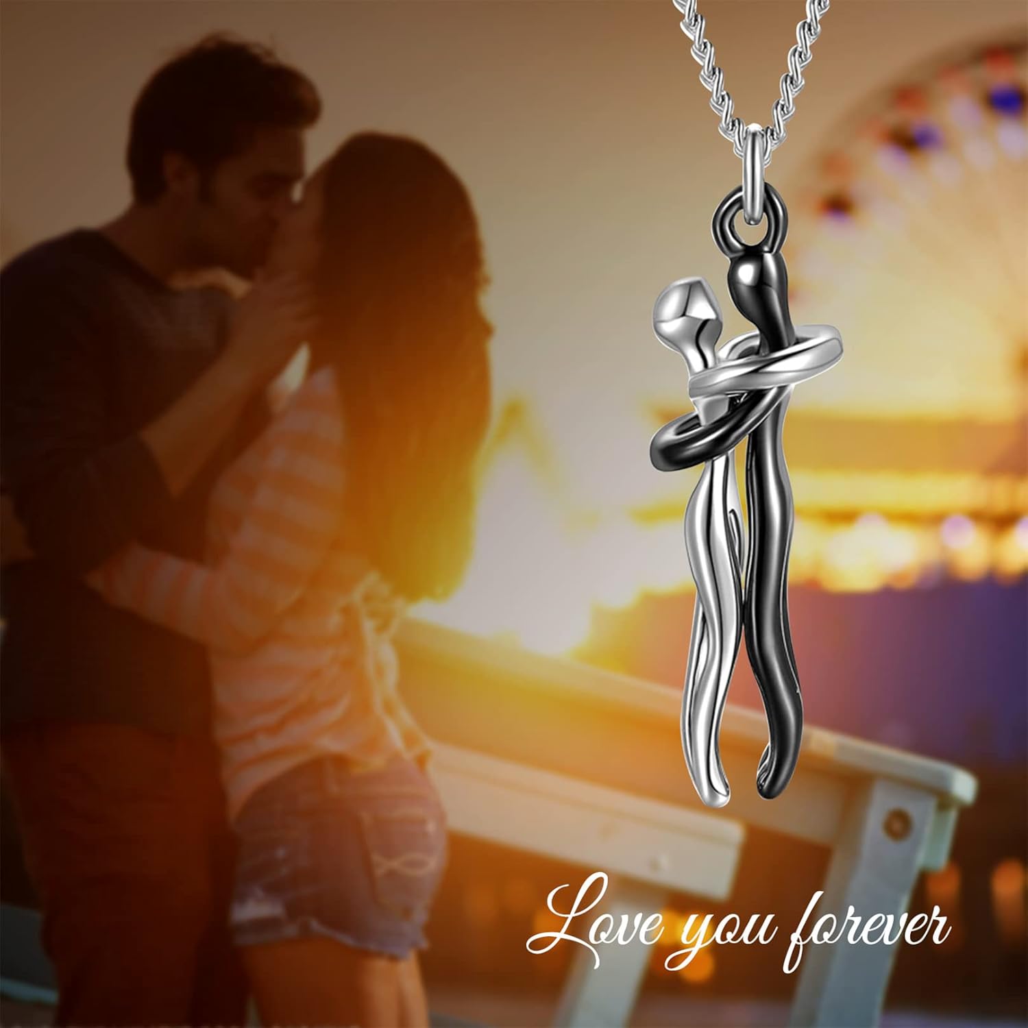 Hug Necklace for Couples Custom Name Hug Necklace Unisex Couple Hugging Love Pendant Jewelry Necklaces Gifts for Women Men Lovers Valentine's Day Anniversary