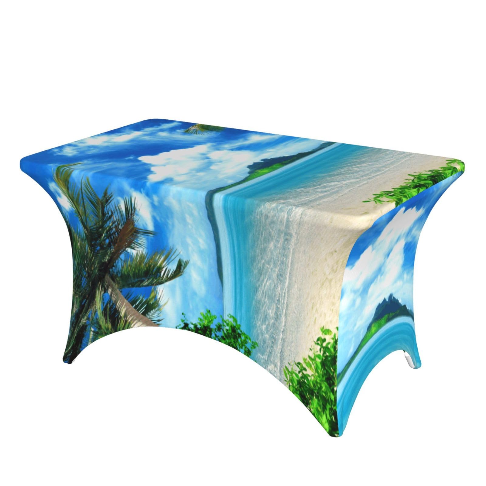 DCEHGEW 4FT Spandex Rectangular Table Cloth, The Sea Printed Fitted Elastic Tablecloths Washable Table Cover for Event, Wedding, Banquet & Party