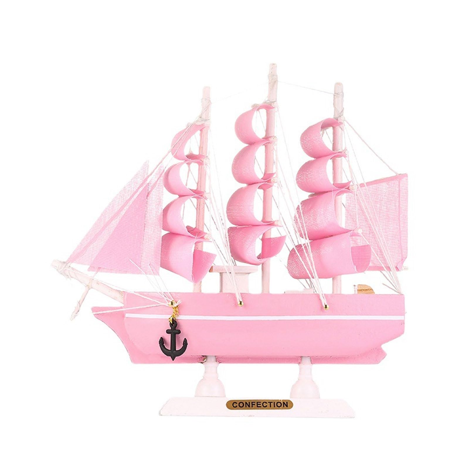 YLME Rosa Segelboot-Dekomodell Dekoratives Segelschiff Mit Realistischen Segeln Und Anker Akzent Für Strandhaus/Regal Für Schreibtisch/Tisch Einzigartige Geschenkidee,30cm